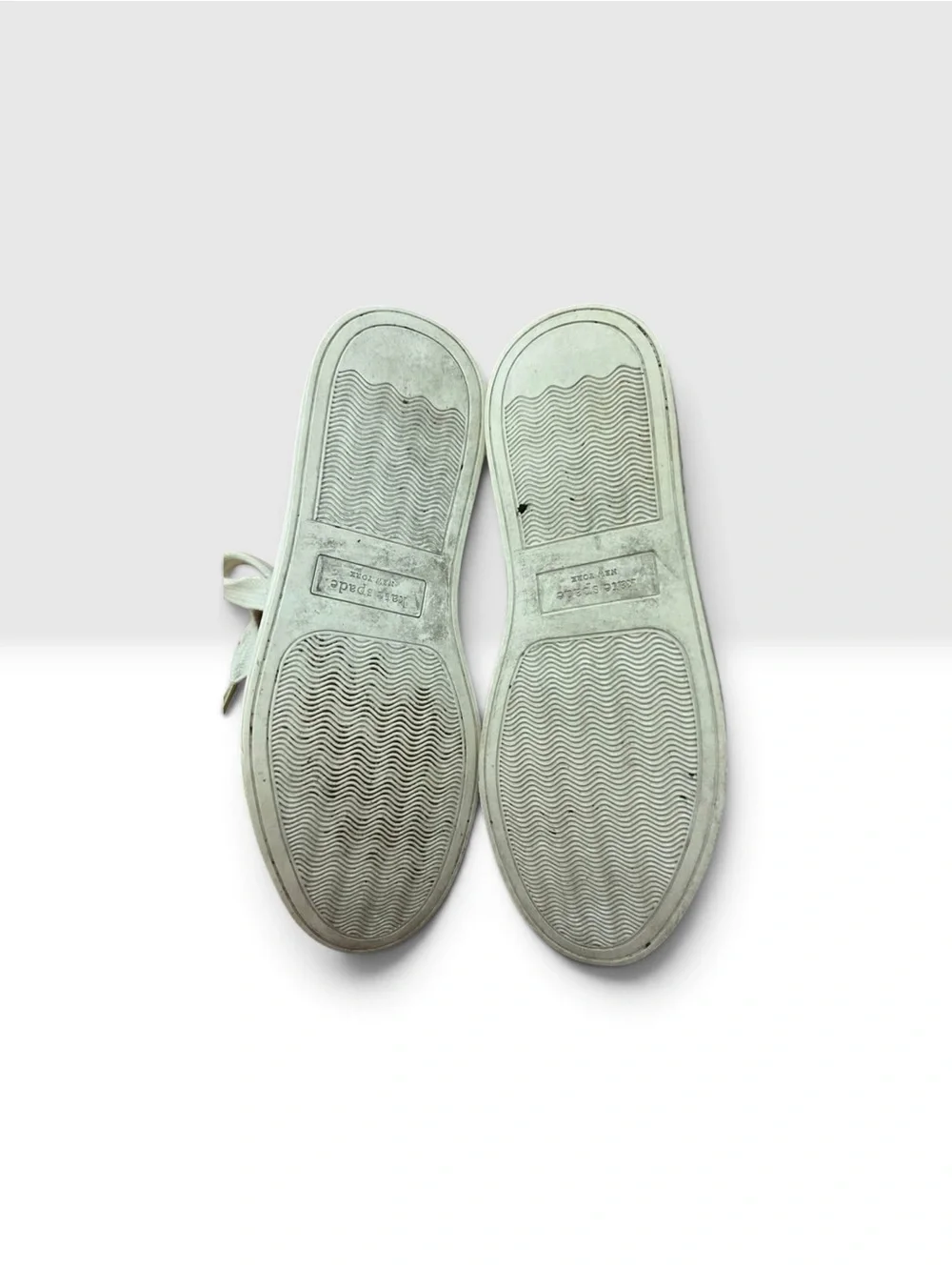 kate spade White Leather Sneakers with Dark Green Stripe Spade